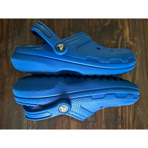 Crocs Clogs Fuzz Lined Blue Comfort Slip On Shoes - Picture 6 of 9
